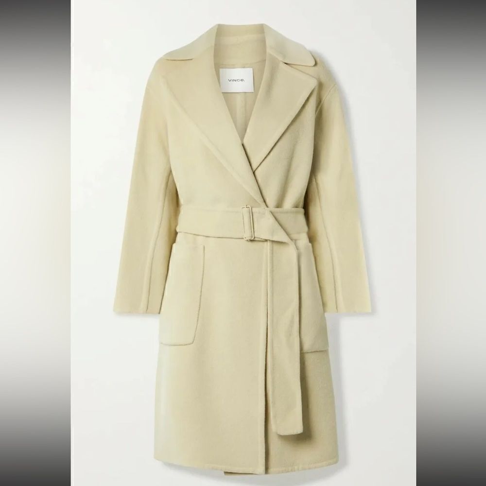 Vince Belted Luxury Wool Blend Long Coat, In Sepia, Women’s Size Large, NWT